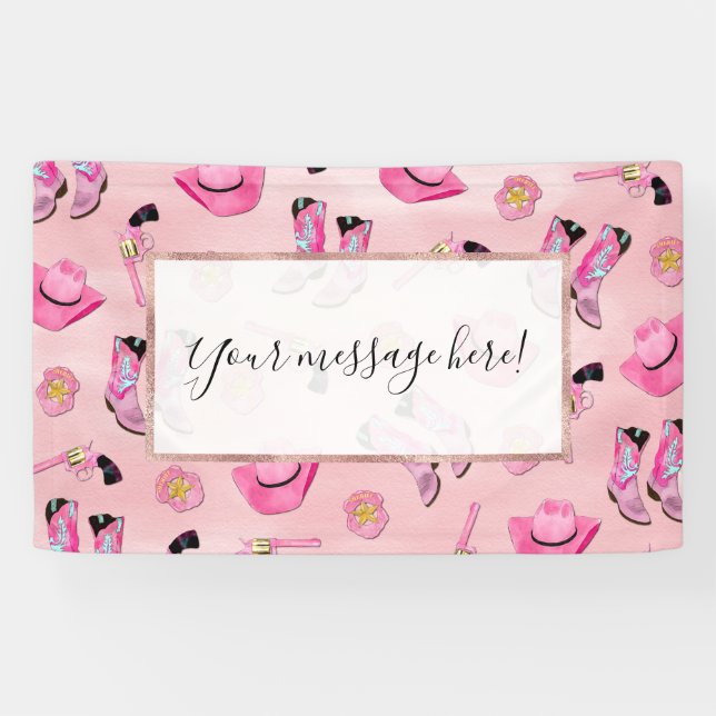 Banderoles Artsy mignonne fille rose Turquoise fille aquarell (Horizontal)