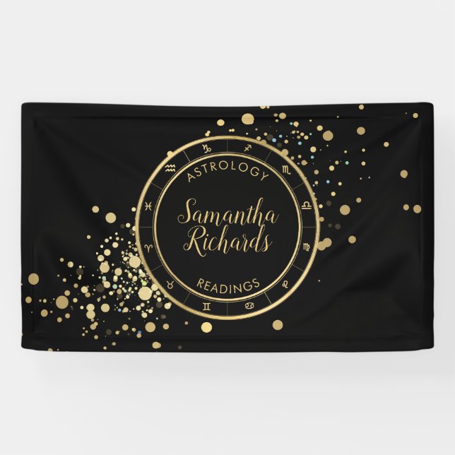 Banderoles Astrologie du Zodiaque noir étoiles d'or (Horizontal)