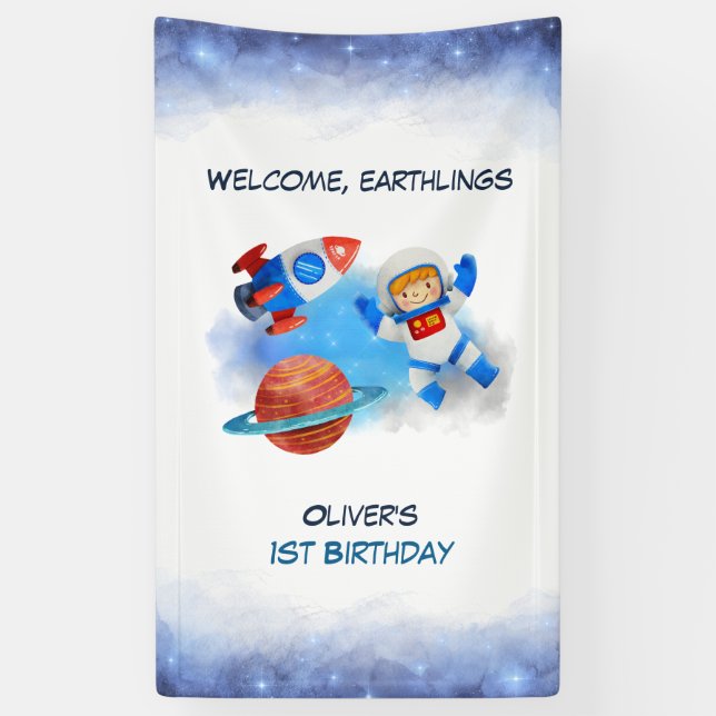 Banderoles Astronaut bébé garçon premier anniversaire (Vertical)