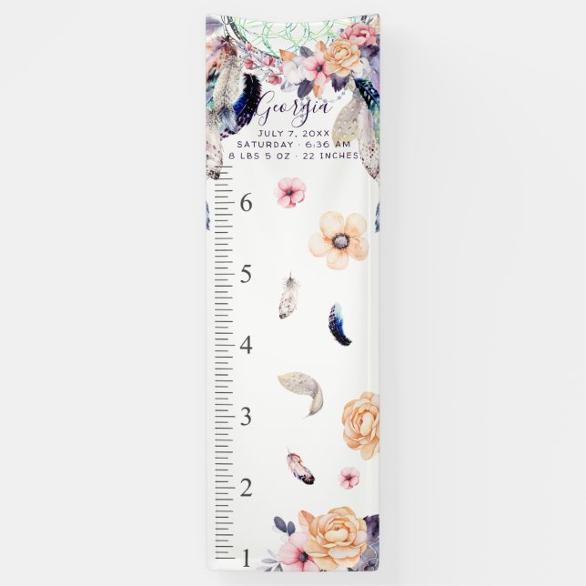 Banderoles Attrape-rêves Féminin Boho | Tableau de Croissance (Vertical)