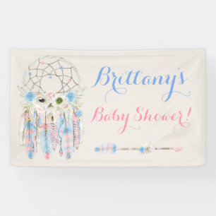 Banderoles Attrape-rêves Tribal Boho Bébé Bleu et Rose