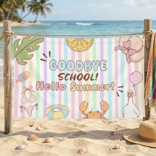 Banderoles Au revoir école bonjour rayures pastel d'été