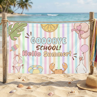 Banderoles Au revoir école bonjour rayures pastel d'été