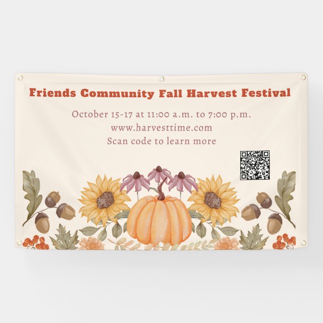 Banderoles Automne Automne Floral Harvest QR Code Festival (Horizontal)