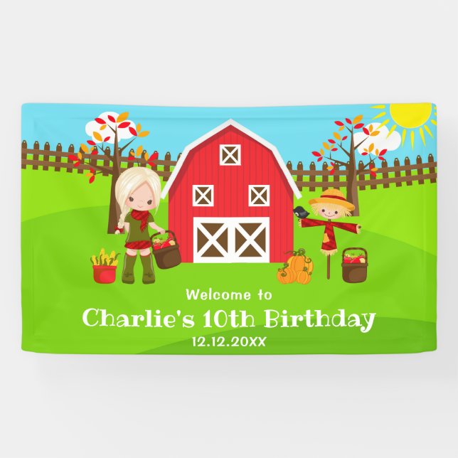 Banderoles Automne Barnyard Anniversaire Blonde Hair Girl Bie (Horizontal)