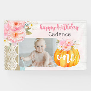 Banderoles Automne Floral Citrouille Baby Girl's 1st Birthday