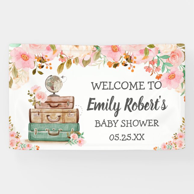 Banderoles Aventure Voyage Floral verdure fille Baby shower (Horizontal)