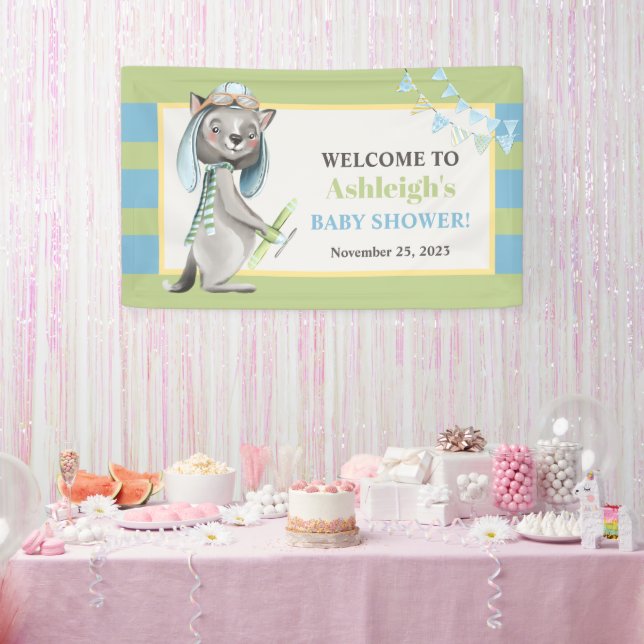 Banderoles Aviateur Wolf, Baby shower rayé (Fête)