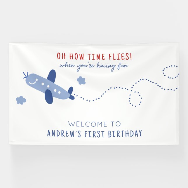 Banderoles Avion adorable Comment le temps vole fête d'annive (Horizontal)