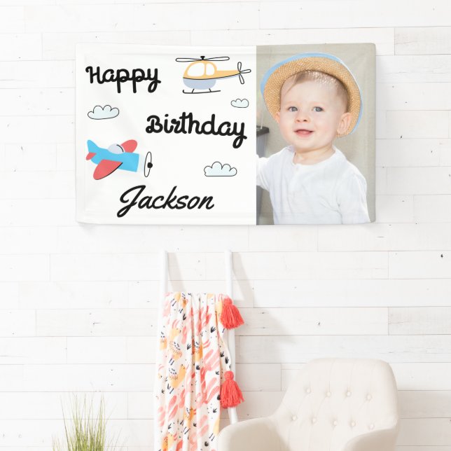 Banderoles Avion et hélicoptère photo Joyeux anniversaire (En situation)