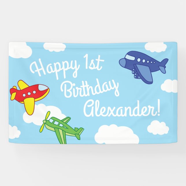 Banderoles Avions et Jets mignons 1ère fête d'anniversaire (Horizontal)