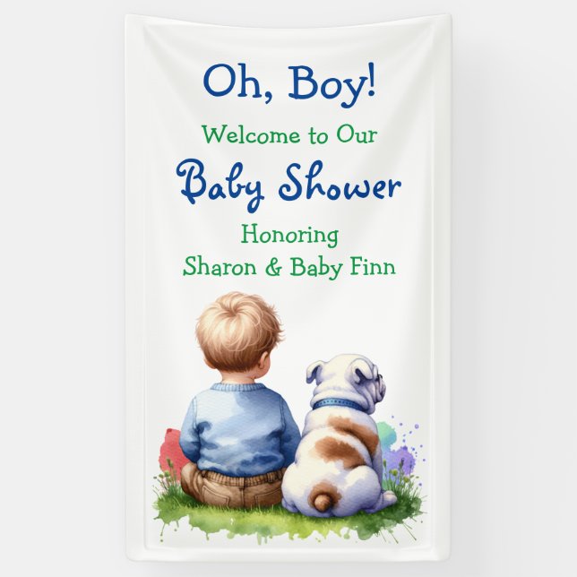 Banderoles Baby Boy et son Baby shower Bulldog (Vertical)