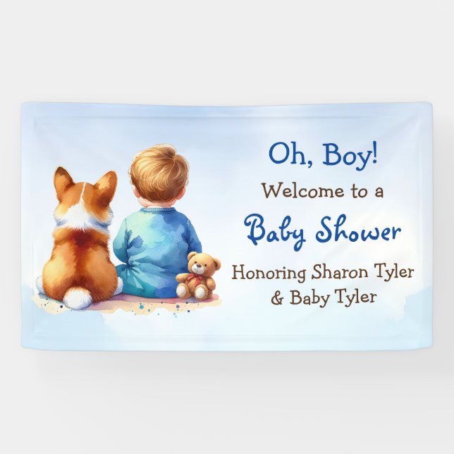 Banderoles Baby Boy et son Baby shower Corgi Puppy (Horizontal)
