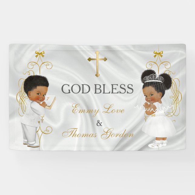 Banderoles Baby Boy & Girl Twins Baptême Christening Ethnique (Horizontal)