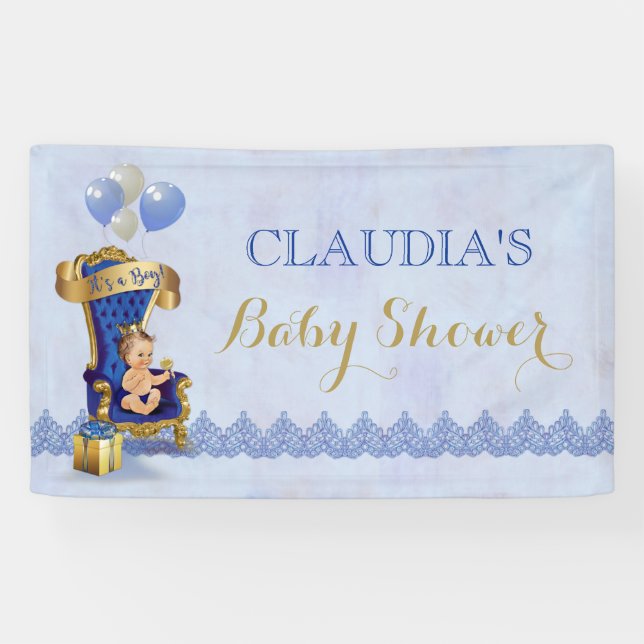 Banderoles Baby Boy Little Prince Gold Couronne Royal Blue (Horizontal)