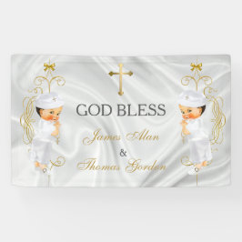 Banderoles Baby Boy Twins Baptême Christening Gold