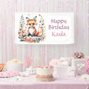 Banderoles Baby Fox en fleurs Bonne fête d'anniversaire