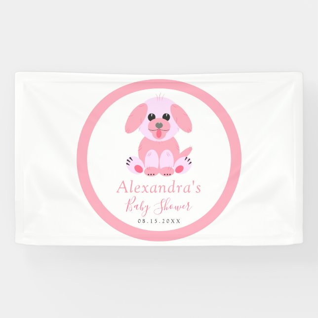 Banderoles Baby Girl Douche Personnalisée Puppy Rose Accueil (Horizontal)
