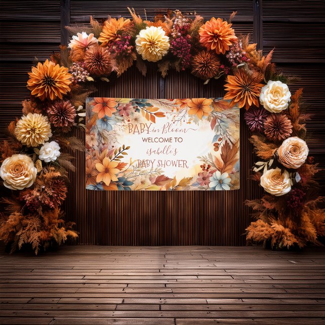 Banderoles Baby in Bloom Fall Floral Frame Baby Shower (Boho Baby in Bloom Fall | Autumn Floral Frame Baby Shower Banner)
