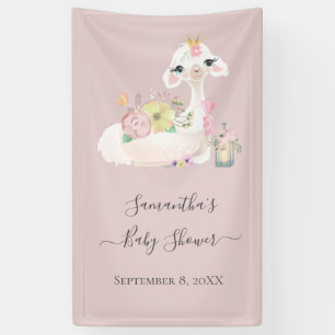 Banderoles Baby Llama Fleurs Blanches et Roses Baby Shower