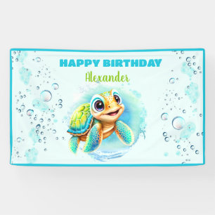 Banderoles Baby Sea Turtle Boy 1ère fête d'anniversaire