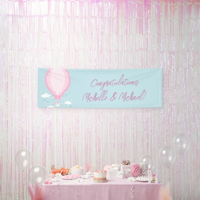 Banderoles Baby shower à ballon à air chaud rose (Fête)