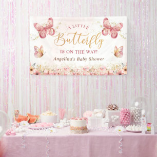 Banderoles Baby shower à papillon rose boho