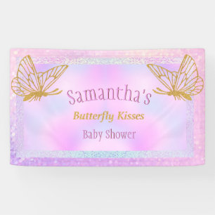 Banderoles Baby shower à papillon rose et or