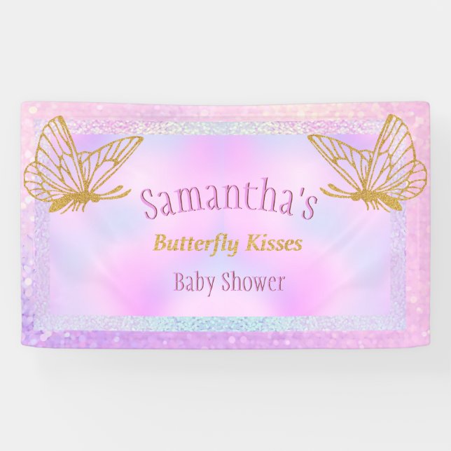 Banderoles Baby shower à papillon rose et or (Horizontal)