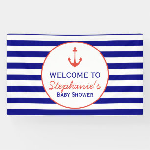 Banderoles Baby shower à rayures marines rouge et marine
