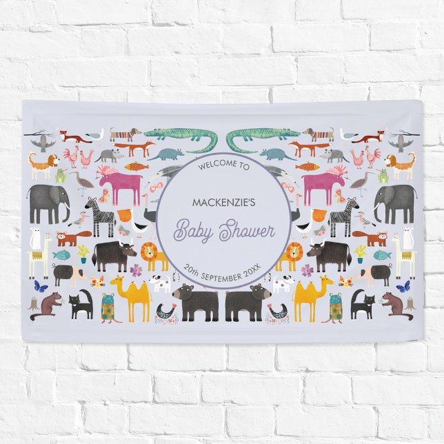 Banderoles Baby shower animal personnalisé amusant (Jungle, safari, zoo, wild and pet animals and bird design baby shower welcome banner)