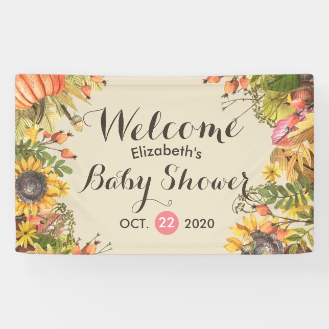 Banderoles Baby shower Automne Maple Feuille Citrouille tourn (Horizontal)