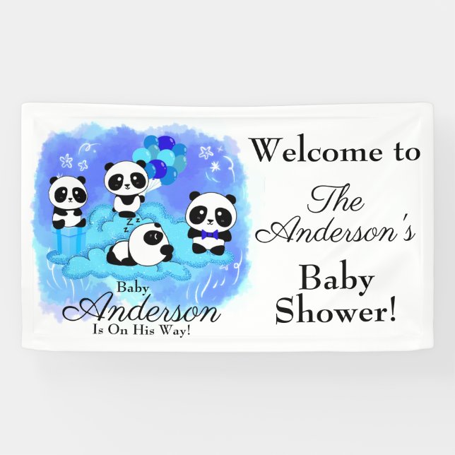 Banderoles Baby shower Baby Boy Pandas (Horizontal)
