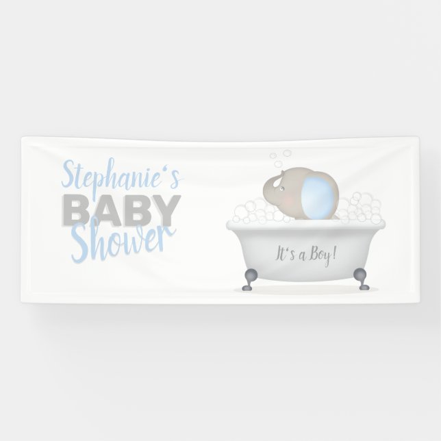 Banderoles Baby shower bébé éléphant bulle  garçon de bain (Horizontal)