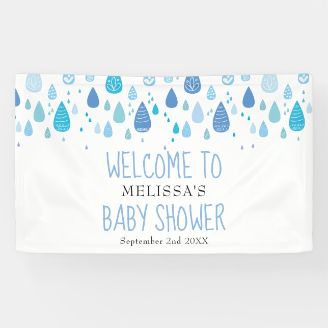 Banderoles Baby shower Bleu bleu gouttes / Accueil de l'arros (Horizontal)