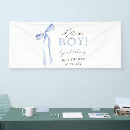 Banderoles Baby shower Bleu Bow Invitation, Baby shower garço