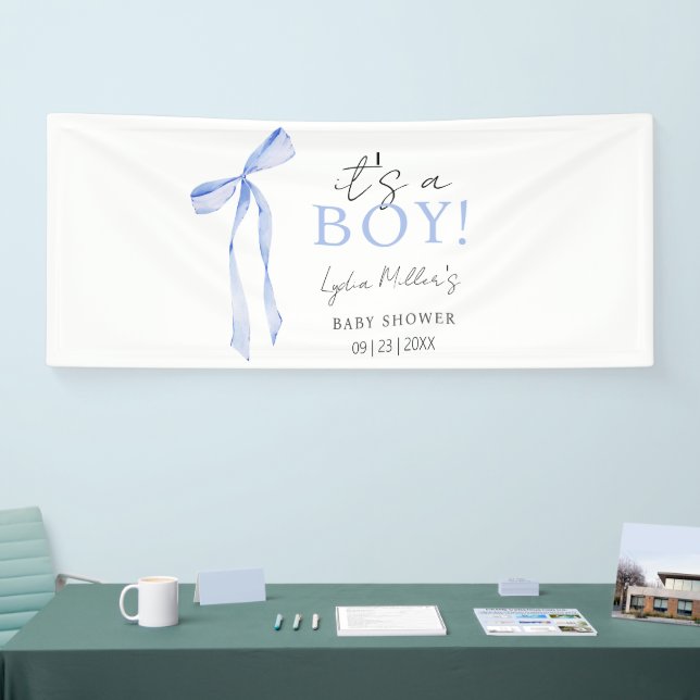 Banderoles Baby shower Bleu Bow Invitation, Baby shower garço (Salon professionnel)