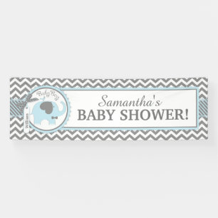 Banderoles Baby shower bleu de Chevron de garçon d'éléphan