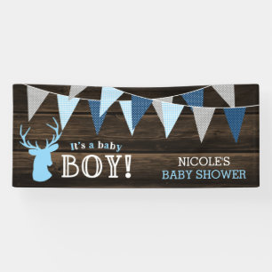 Banderoles Baby shower bleu en bois rustique de garçon de