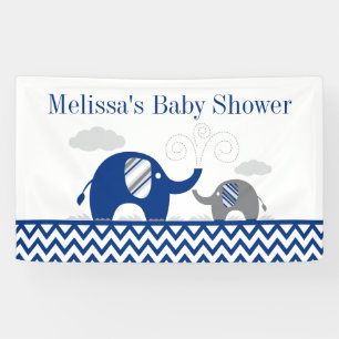 Banderoles Baby shower bleu gris de la marine éléphante