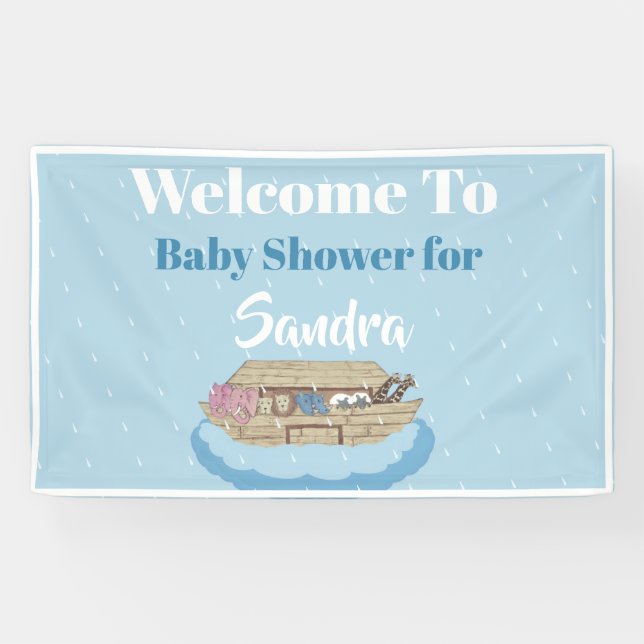 Banderoles Baby shower bleu moderne Eléphant Arche du garçon  (Horizontal)
