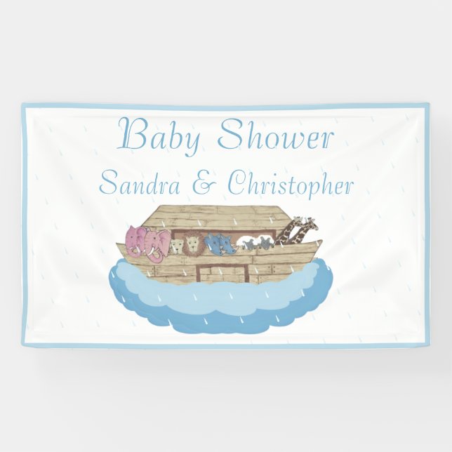 Banderoles Baby shower bleu moderne Eléphant Arche du garçon  (Horizontal)