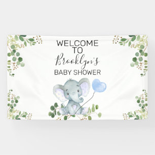 Banderoles Baby shower Blue Balloon Elephant Foliing Bienvenu