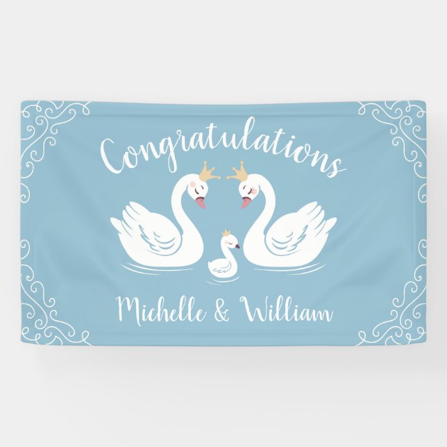 Banderoles Baby shower Blue Boy Swan (Horizontal)