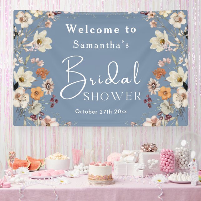 Banderoles Baby Shower Bohème Fleur Sauvage Rustique Pervench (Fête)
