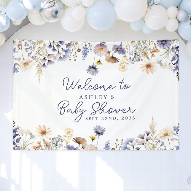 Banderoles Baby shower Boho Fleur sauvage bleu Bienvenue (Créateur téléchargé)