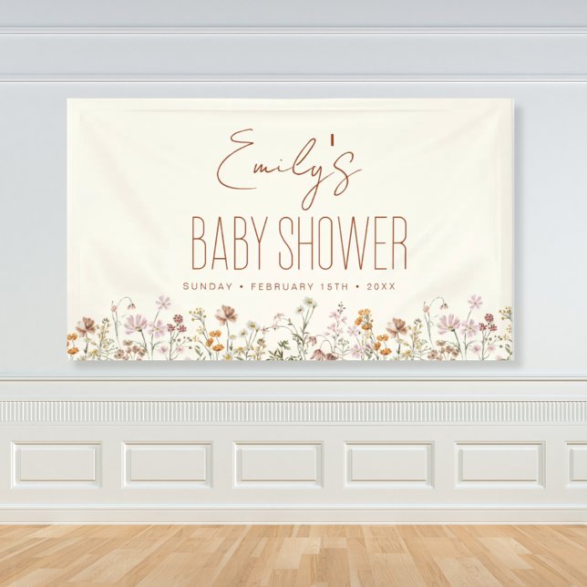 Banderoles Baby shower Boho Fleur sauvage en terre cuite (Créateur téléchargé)