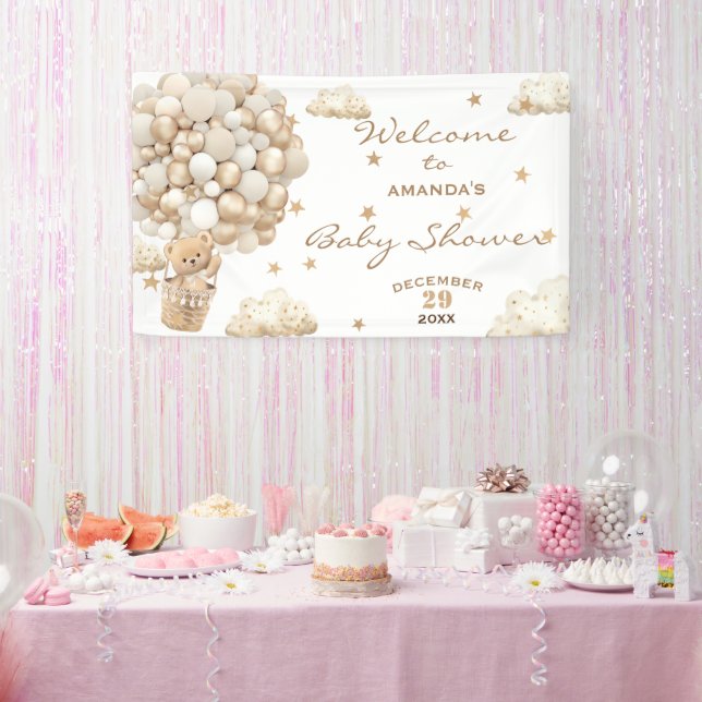 Banderoles Baby shower Boho Teddy Bear Balloons Bienvenue (Fête)