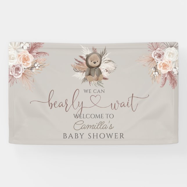 Banderoles Baby shower Boho Teddy Bear Bienvenue (Horizontal)