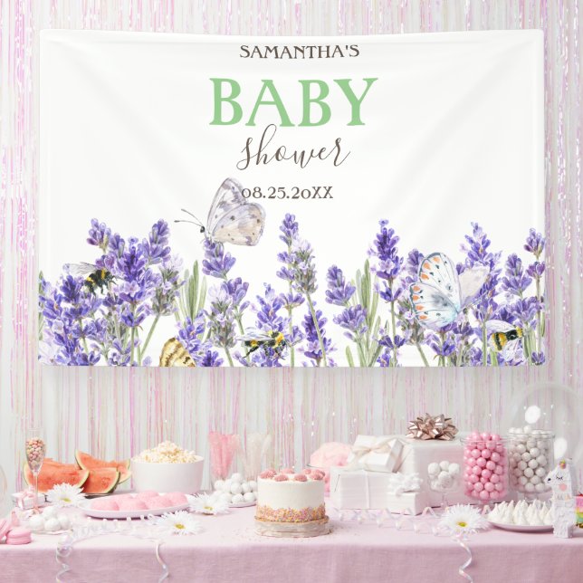 Banderoles Baby shower botanique des papillons Lavander (Fête)